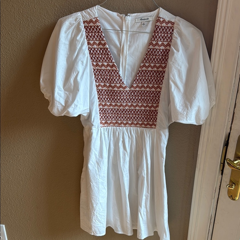 Madewell White Blouse with Red Embroidery